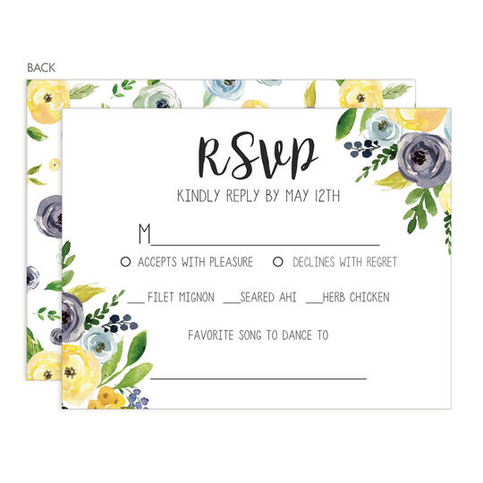 Yellow and Blue Corner Flowers Response Cards